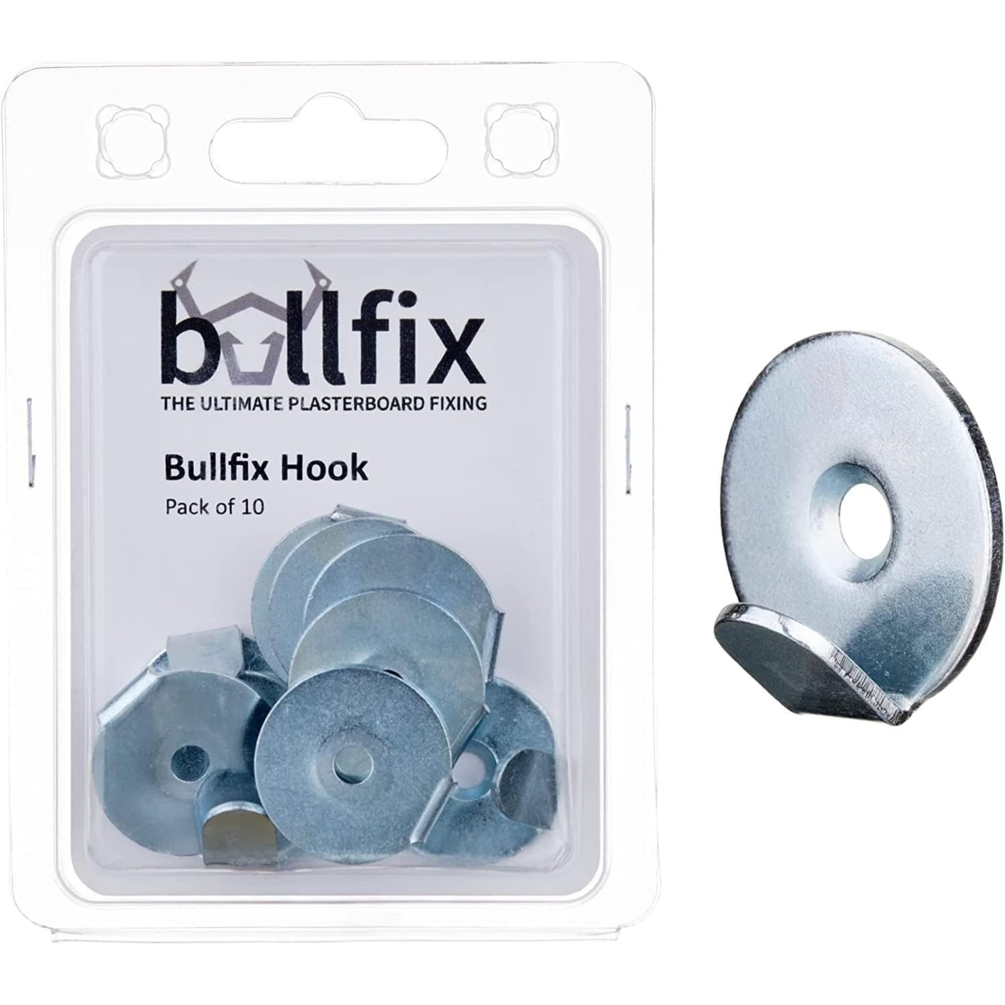 Bullfix Hook, Heavy Duty Picture Hooks, Wall Hooks for Hanging Picture Frames or Canvas onto Drywall, Works with Bullfix Universal Plasterboard Fixings Kit, Fixing for Frame Hangers, Pack of 10