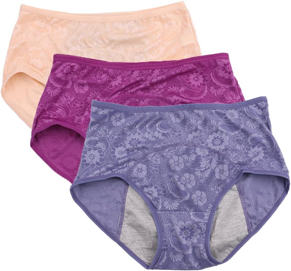 YOYI FASHIONWomen Menstrual Period Briefs Jacquard Easy Clean Panties Multi Pack US Size XXS-4XL/11