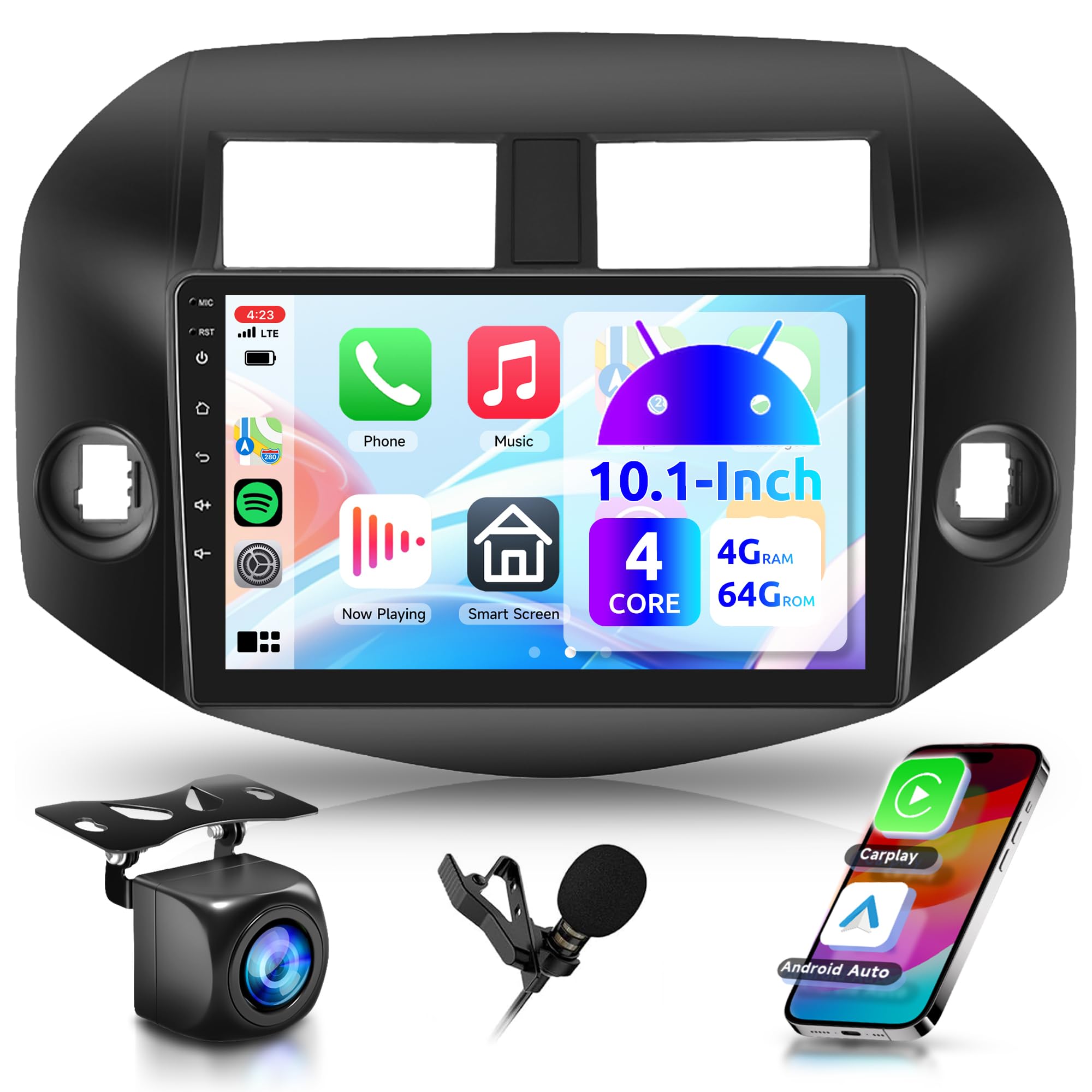 Photo 1 of 4+64G Android Car Stereo for Toyota RAV4 2006-2012 with Wireless Carplay Android Auto Car Radio, 10.1'' Touchscreen Head Unit with Bluetooth Mirror Link WiFi GPS FM/RDS DSP AHD Backup Camera SWC