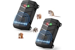 ALIKGUU Rodent Repellent for Car Engine, 2 Pack Mouse Repellent – Battery Powered Under Hood Mouse Repeller with Upgraded Flashing Strobe Light, Keep Mice Out of Car, RV, Garage, Room