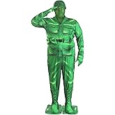 Adult's Plus Size Green Plastic Army Man Costume | Military Toy Outfit w/Helmet Cover & Gloves