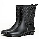 Litfun Womens Black Mid Calf Rain Boots Outdoor Garden Work Waterproof Boots Wide Calf Rain Shoes