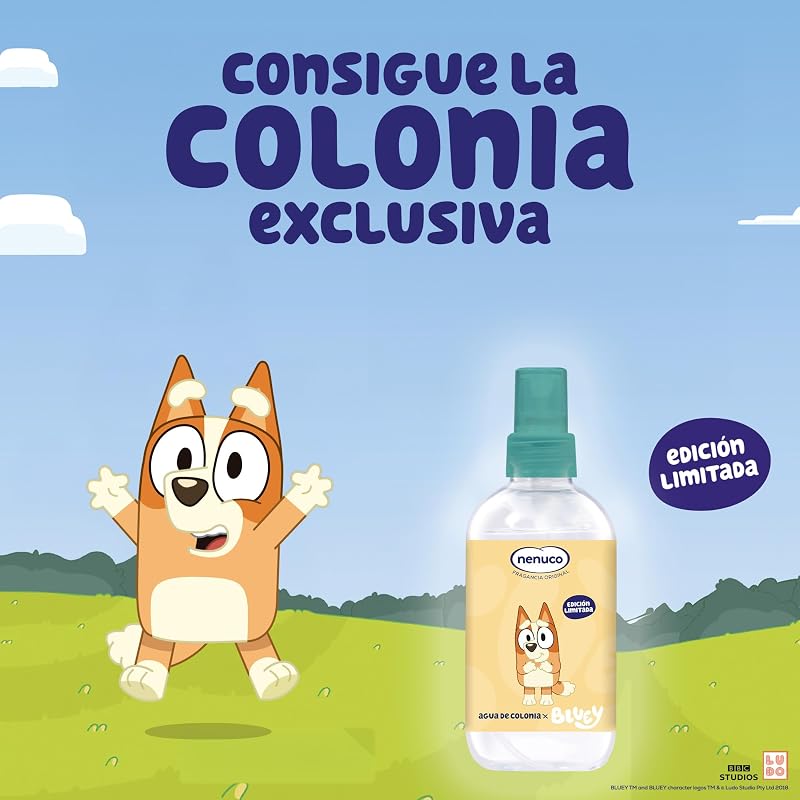 Cologne Water Original fragrância spray formato 240 ml, Edição Limitada Bingo (Bluey), recomendado para bebés a partir dos 3 meses