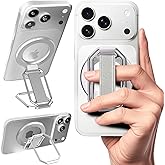 HYCZAAE for MagSafe Phone Grip, 4-in-1 Stable Octagon Kickstand with Finger Loop, Phone Ring Holder Strap for iPhone 17-12 – Secure One-Hand Hold, Comfortable Scrolling, Hands-Free Video Call – Silver