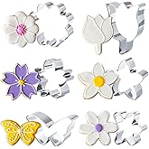 6Pcs Flower Cookie Cutter Set, 3 Inches Cute Butterfly Cherry Blossom Tulip Daisy Flowers Shaped Cookie Cutters, Stainless Steel Home Desserts Baking Tools for Christmas &Thanksgiving Party DIY