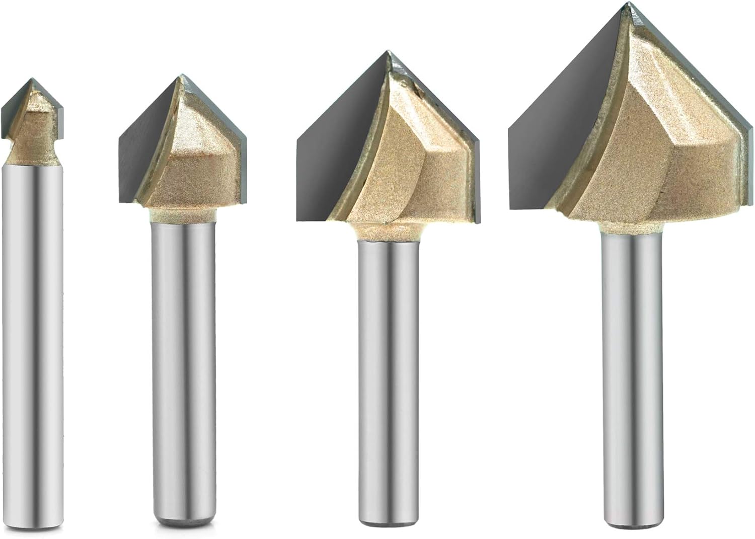 4PCS V Groove Router Bit, 90Degree Titanium Coated CarbideTipped 2