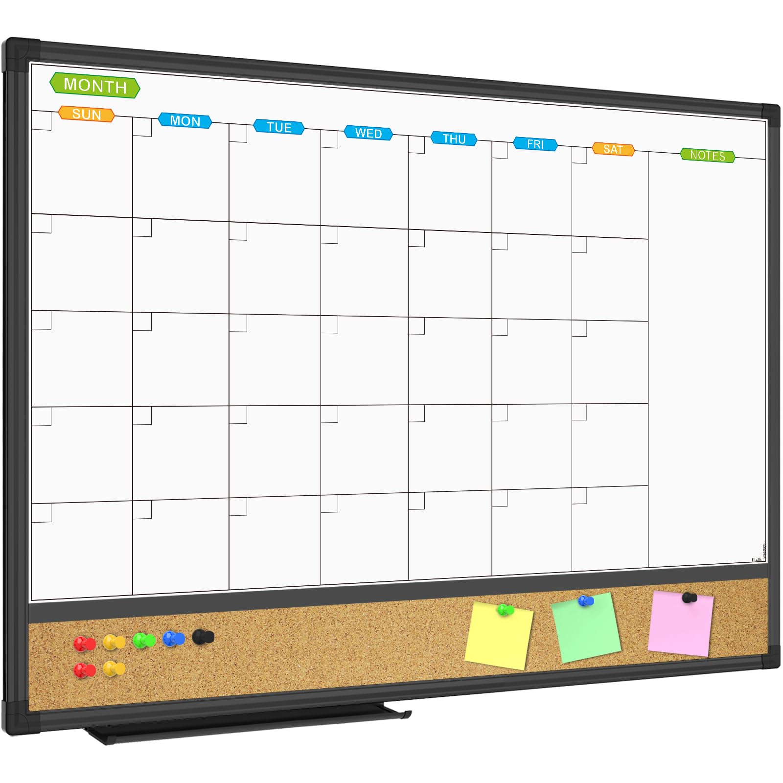 Photo 1 of JILoffice Magnetic Calendar Whiteboard & Bulletin Corkboard Combination, Combo Board 24 x 18 Inch, Black Aluminum Frame Wall Mounted Board for Office Home and School with 10 Push Pins