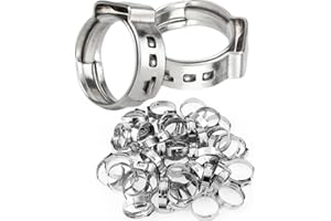 LAZIRO 50Pcs(20.3mm-23.5mm)3/4" Single Ear Hose Clamp Hose Crimp Clamps Ear Crimp Rings Ear Stepless Hose Clamp Pinch Clamps for Hose Pipe Clamp Tools (3/4inch)