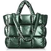 QTKJ Puffer Tote Bag, Crossbody Bags for Women, Soft Lightweight Puffer Bag With Compartments, Large Quilted Tote Bag Suitable for Travel Gym Work(Green)