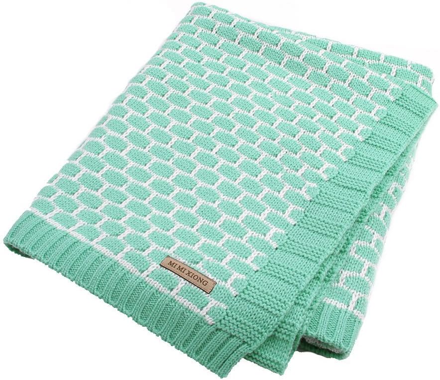 MiMiXiong Baby Blankets Knitted Toddler Boys Girls White Plaid Crochet Swaddle Wrap Newborn Quilt(Green)