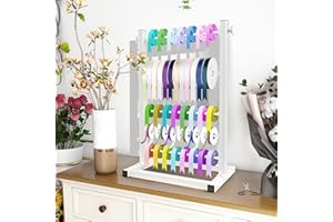 Fumingpal 5 Tier Ribbon Holder Organizer Rack, Ribbon Holder, Ribbon Storage, Large Capacity Ribbon Organizer for Craft Room,Cake Shop,Flower Store(White)