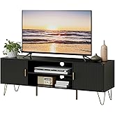 Apetaccat TV Stand for 55-65 inch TV, Entertainment Center with Soft Hinge Door,TV Console Table with 2 Cabinets with Gold Handle and Feet,for Living Room, Bedroom, Black