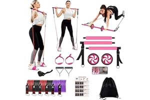 OSCILLATING SLIM Ultimate Pilates Bar Kit,Portable Home Workout Equipment.,8 Resistance Bands with Ab Rollers,Weight Squats for Thighs and Glutes,Pilates Reformer Exercise Women