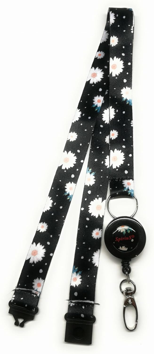 2 X Spirius Flowers In Black Breakaway Lanyard Neck Strap And Black ID