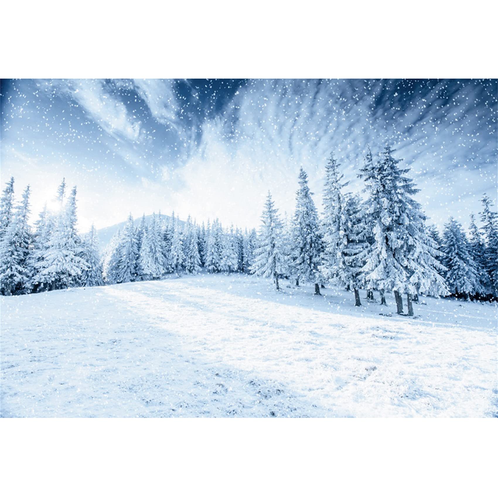 Snow Backdrop 10x6.5ft Winter Mountain Forest Snow Scene Background Snowy Woodland Mountain Photography Background for New Year's Christmas Party Decorion Banners