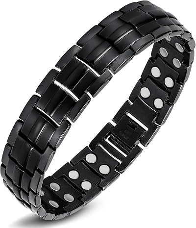 Jeracol Magnetic Bracelet Men Titanium Steel Double Row 44 Magnets Gift Box