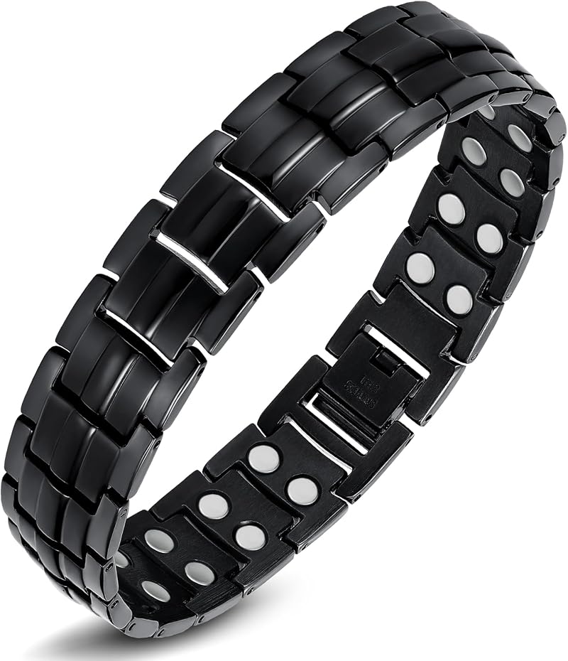 Jeracol Magnetic Bracelet Men Titanium Steel Double Row 44 Magnets Gift Box