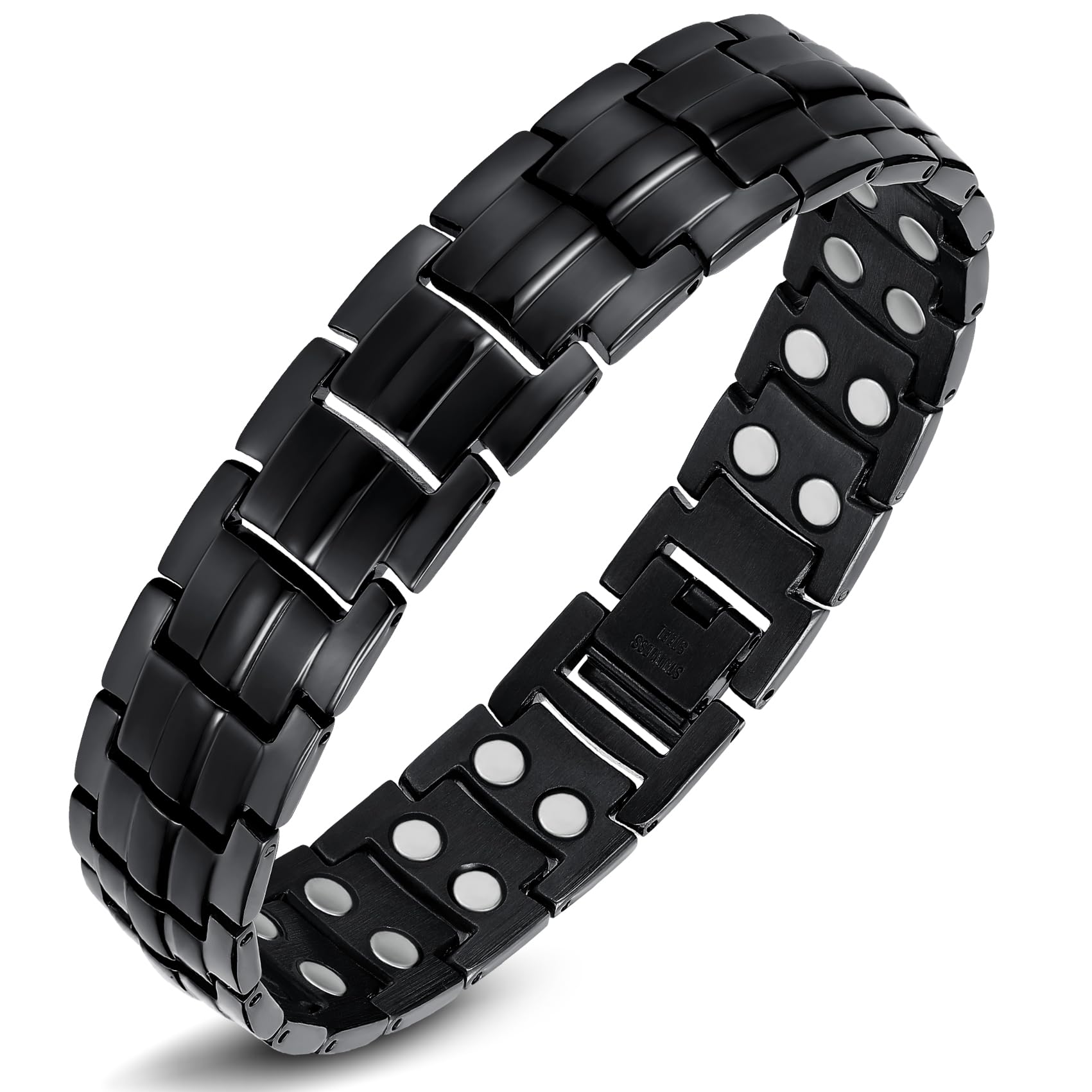 Jeracol Magnetic Bracelets Men,Effective Titanium Steel Magnetic Bracelets for Men with Double Row Strength Magnets,Adjustable Wristband with Links Removal Tool & Jewelry Gift Box