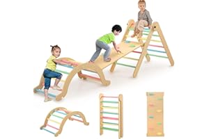 SoBigFeiji 7 in 1 Pikler Triangle Set for Kids' Early Learning, Wooden Montessori Foldable Toddler Climbing Toys Set with Arch, Ramp, and Climbing Triangle | Indoor Outdoor Playground Climbing Toys