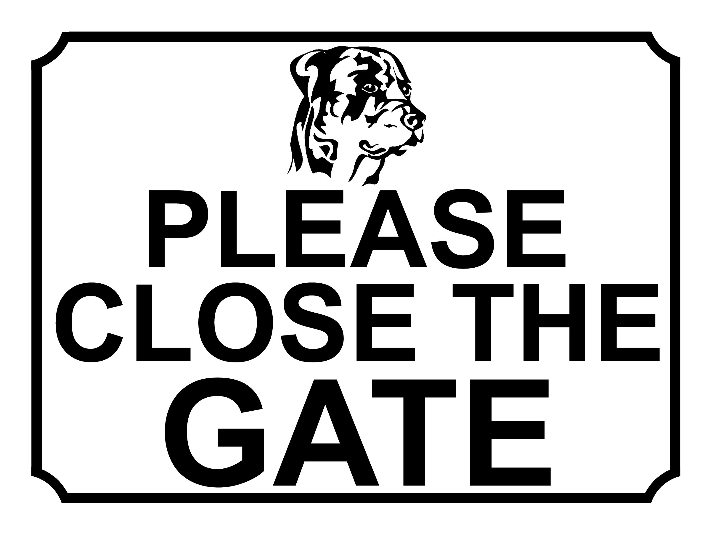 SHAWPRINT PLEASE CLOSE THE GATE DOG THEME METAL SIGN 267MM X 200MM (490H1L) LARGE 10" X 8"