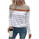 SweatyRocks Women's Color Block Striped T Shirts Crew Neck Casual Trendy Long Sleeve Tee Tops