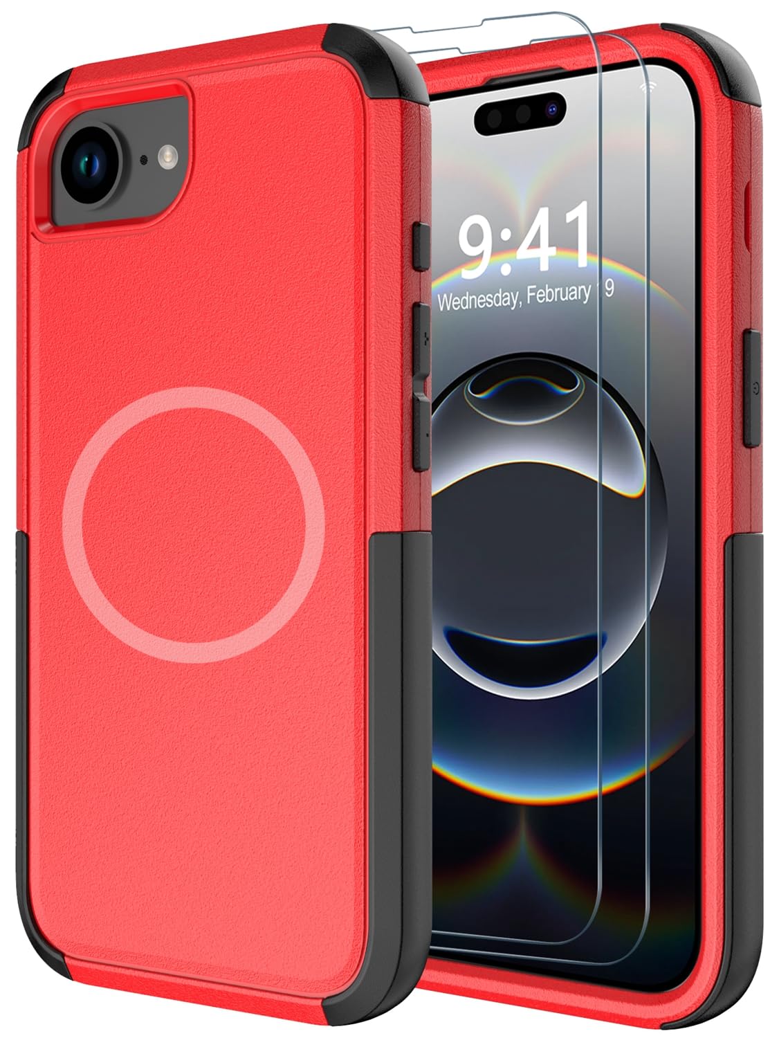 Photo 1 of Diverbox for iPhone 16e Case [Compatible with MagSafe] [Shockproof] [Dropproof] [with Screen Protector ] Heavy Duty Protection Phone Case Cover for Apple iPhone 16e 2025 6.1 inch (Red)