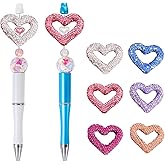 Frinnovan, 6 Pack Rhinestone Beads for Beadable Pens Metal Crystal Cute Loose Large Spacer Bead Charms for Jewelry Making Beadable Keychain Earring Necklace DIY Crafts Heart (Hollow Heart 6 Colors)