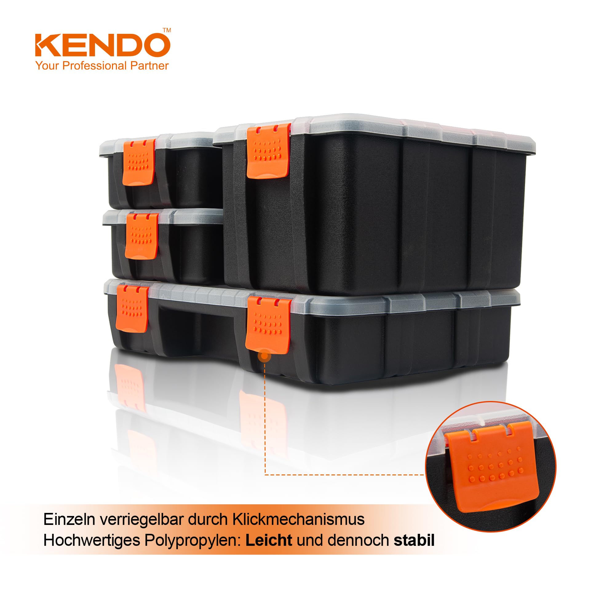 KENDO Sortierboxen für Kleinteile Set - 3-tlg. 32 Fächer - Sortimentskasten 3