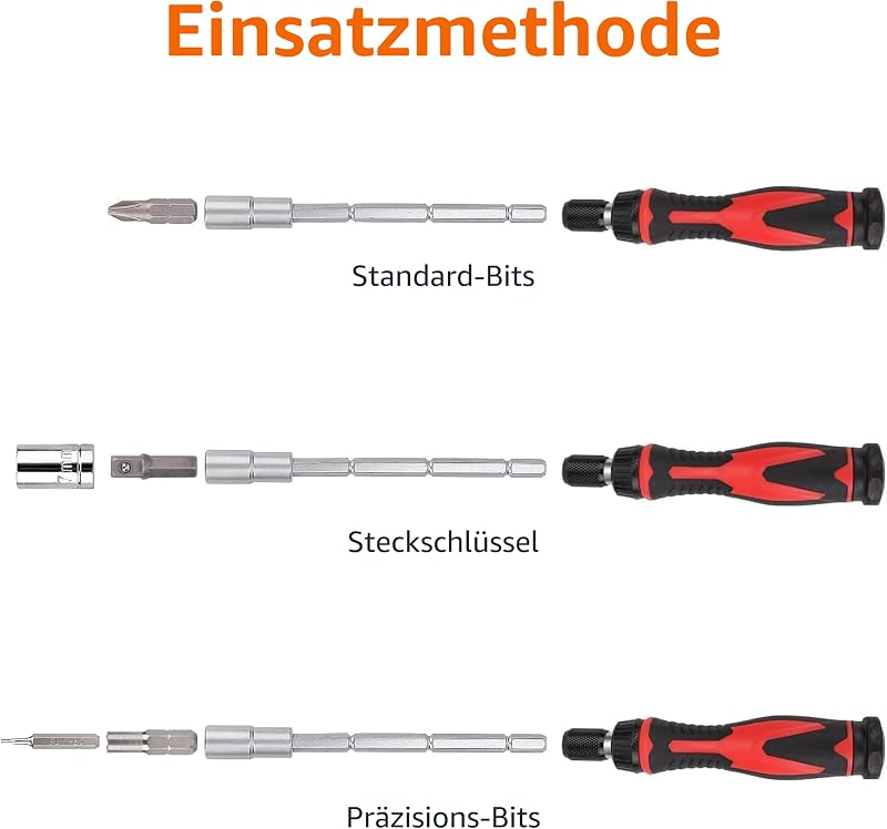 Ratschenschlüssel magnetisch und PräzisionsSchraubendreher für Elektronik, 73 stück, 1er-Pack, Schwarz/Silber/Rot