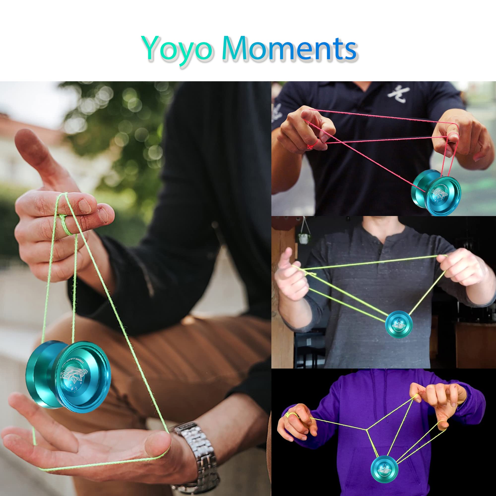 LESHARE Professional Unresponsive Yoyo for Pros and Responsive Yoyos for Beginners - Replaceable Unresponsive Bearings, Gloves, and 5 Cords Included (Blue Green)