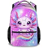 BEOIIBIRD Axolotl Backpack for Girls, 17 Inch Kids Backpacks for Preschool, Cute Pink Large Capacity Toddler Bookbag for Kindergarten