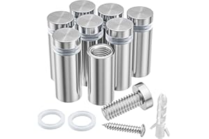 LuckIn 8 Pack Standoff Screws for Acrylic (1/2 in. Dia x 1 in. L), Stainless Steel Stand Off Wall Mounts Hardware for Sign Holder, Silver