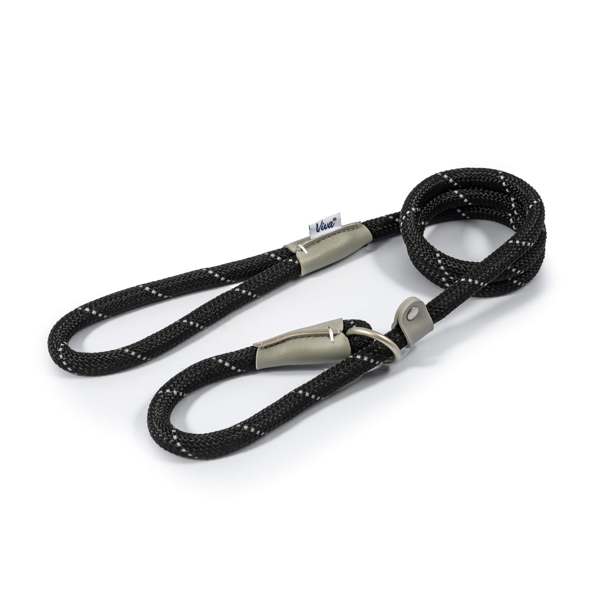 Ancol Viva Reflective Dog Slip Lead in Black - Adjustable Rope Comfortable 100% Recycled Softweave Pet Accessory - Puppy Walking Leash - 1.5m x 12mm