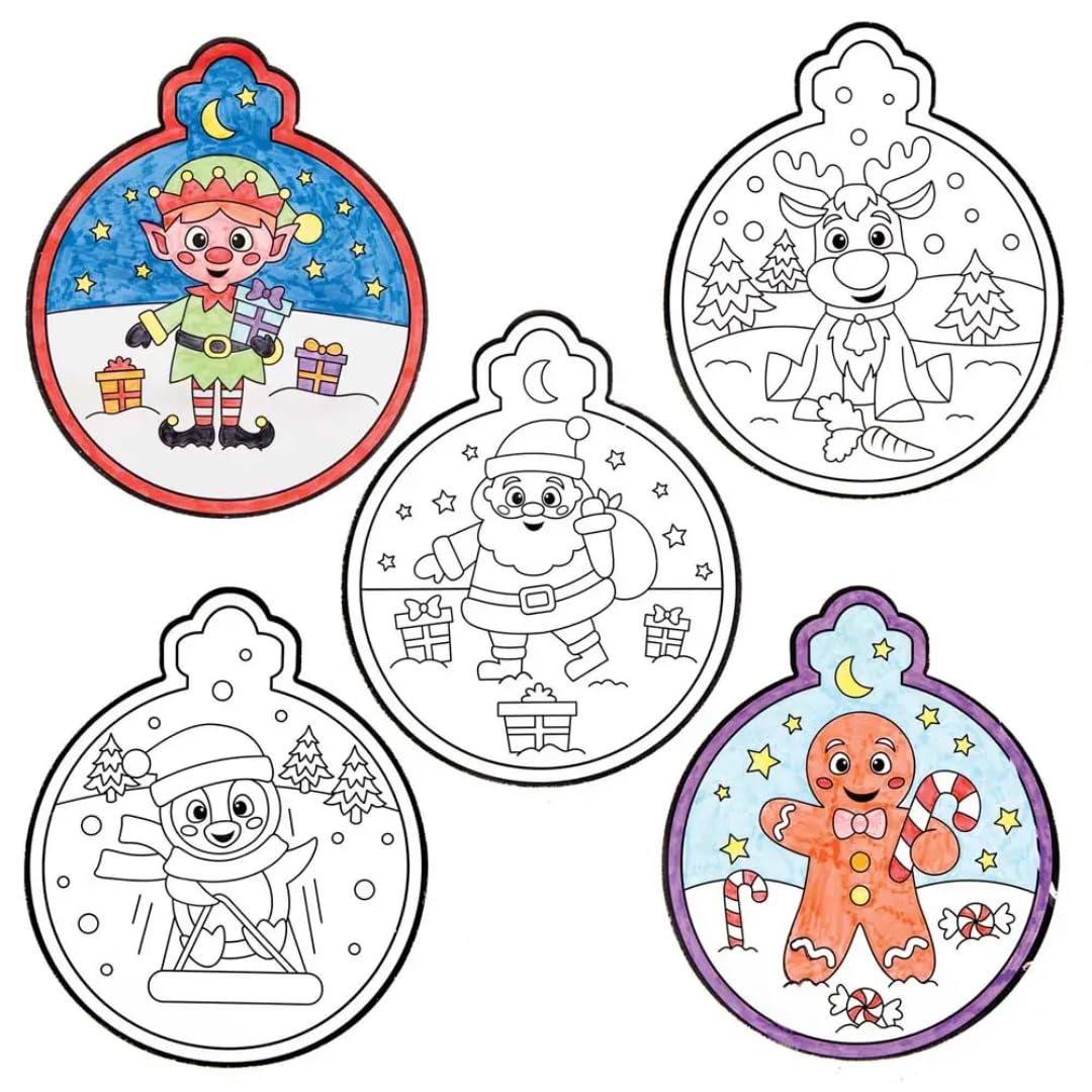 Baker Ross FC178 Christmas Colour In Window Decorations - Pack of 12, Festive Craft Set For Children, Christmas Decorations Craft Kits for Kids