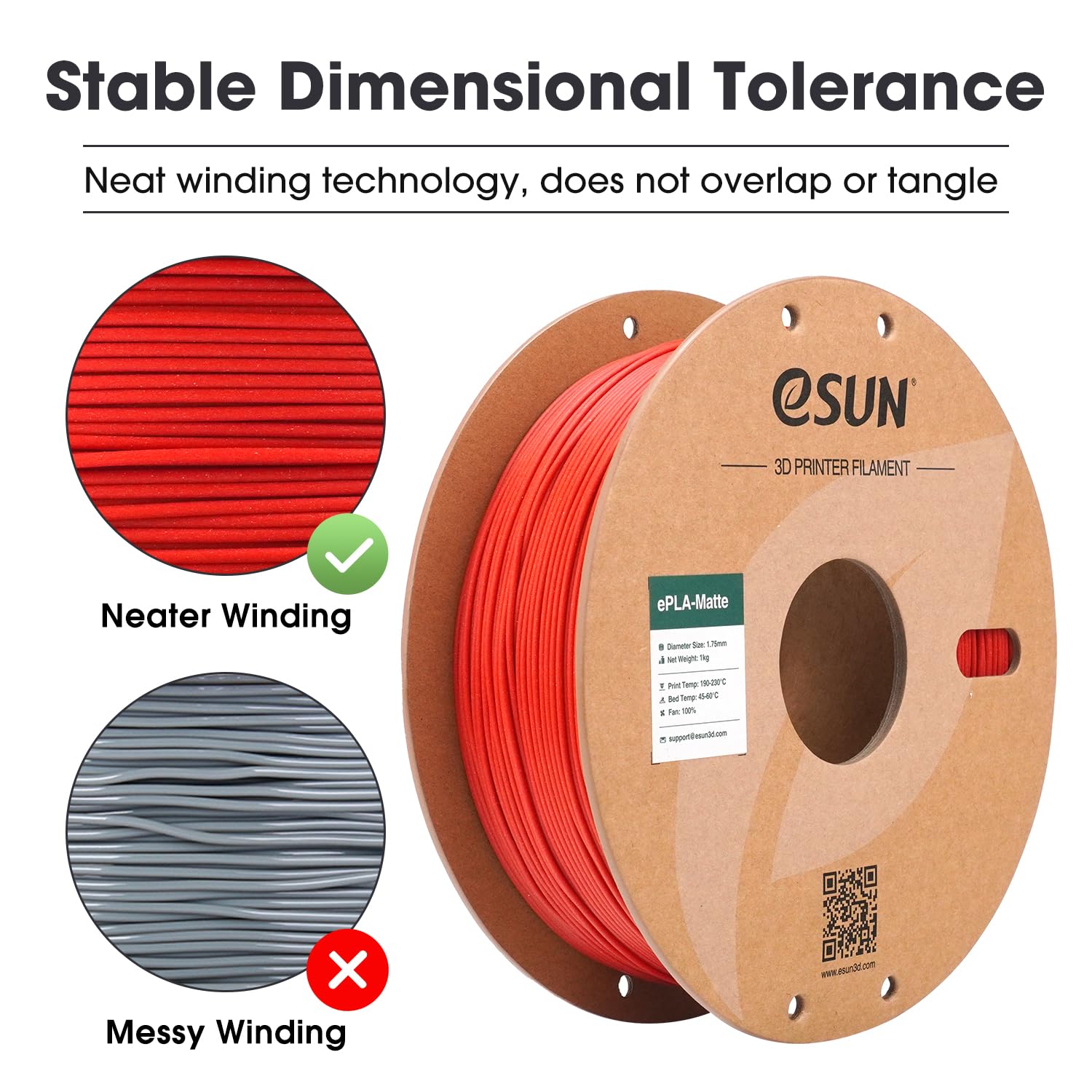 eSUN Upgraded Matte PLA Filament 1.75mm, Matte PLA 3D Drucker Filament, glanzfreie Farbe, mattierte Textur, 1KG pro Spule, 2 Spulen für 3D Drucker, Dunkelschwarz+Feuerrot 4