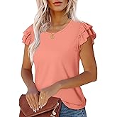 WEESO Womens T Shirts Ruffle Short Sleeve Summer Tops Cute Crew Neck Casual Blouses