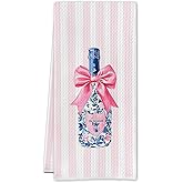 Cilrii Pink Bow Chinoiserie Champagne Kitchen Towels, Gifts for Champagne Lovers Dish Tea Towels, Preppy Grandmillennial Sparking Wine Decorative Hand Towel for Kitchen Bar Cart, 16x24 Inch