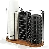 Geelin Adjustable Coffee Cup Dispenser, Cup Holder Organizer for Storing Paper Cups, Straws, Lids and Disposable Tableware(3-Compartment Single Layer,Black and Brown)