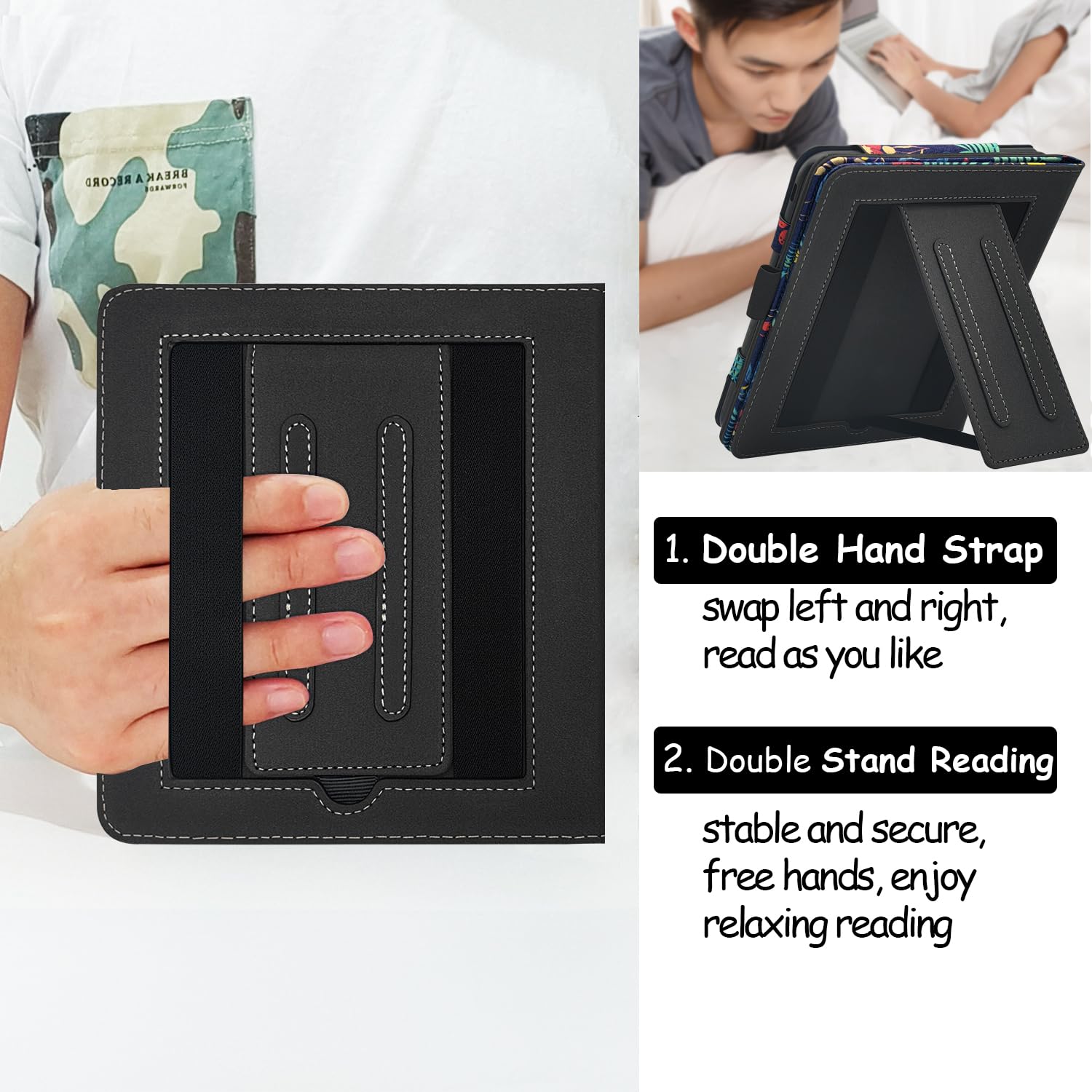 Double Stand Case for 7'' Kobo Libra Colour/Libra 2 Cover with Auto Sleep&Wake/Double Hand Strap/Magnetic Closure fits Kobo Libra e-Reader (Jungle Flower)