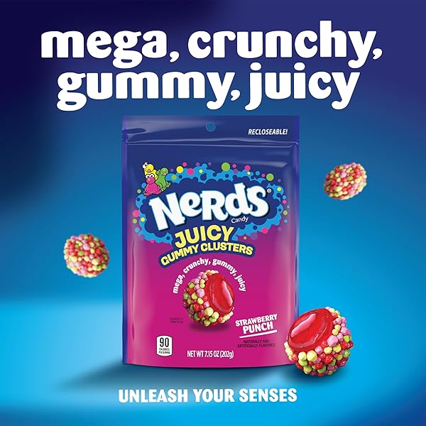 NERDS JUICY GUMMY CLUSTERS, STRAWBERRY PUNCH, JUICY AND GUMMY CANDY, 1 STAND UP BAG, FOR SNACKING AND SHARING, 7.15 OZ