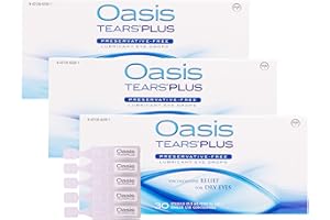 Oasis Tears Plus OT6200 Preservative-Free Lubricant Eye Drops Relief for Dry Eyes | Pack of 3 | 3 x 30 Single-Use Containers