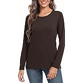 PRIMODA Women's Crew Neck Long Sleeve Shirts Basic Loose Fit Layering Tops
