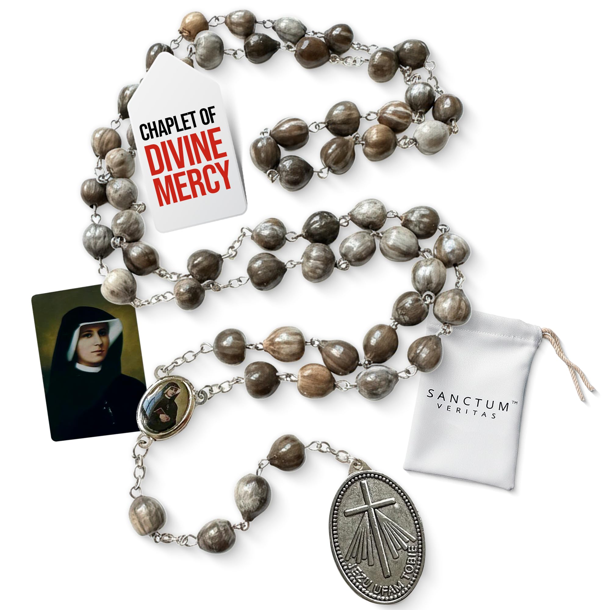 Job's Tears Rosary 3rd Class relic Saint Faustina Kowalska Mystic and Visionary True Relic Rosary Apostle Divine of Mercy Jesus I Trust in You Three O' Clock Prayer Poland Polish Novena