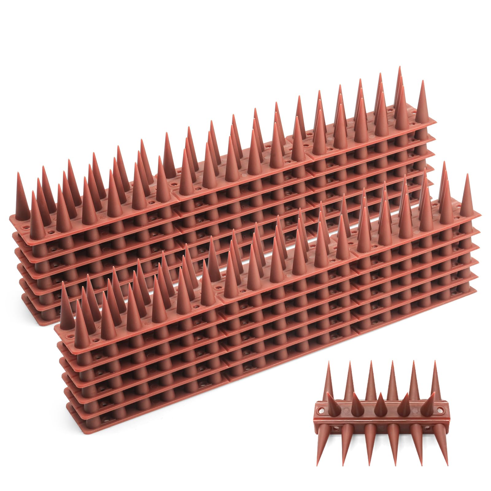 Bird Spikes, 12 Pack Bird Deterrent Spikes for Roofs, Windows and Fence, Plastic Pigeon Spikes for Outside to Keep Pigeons,Crows,Seagulls and Small Birds Away, Cover 4 m (Brick-red)