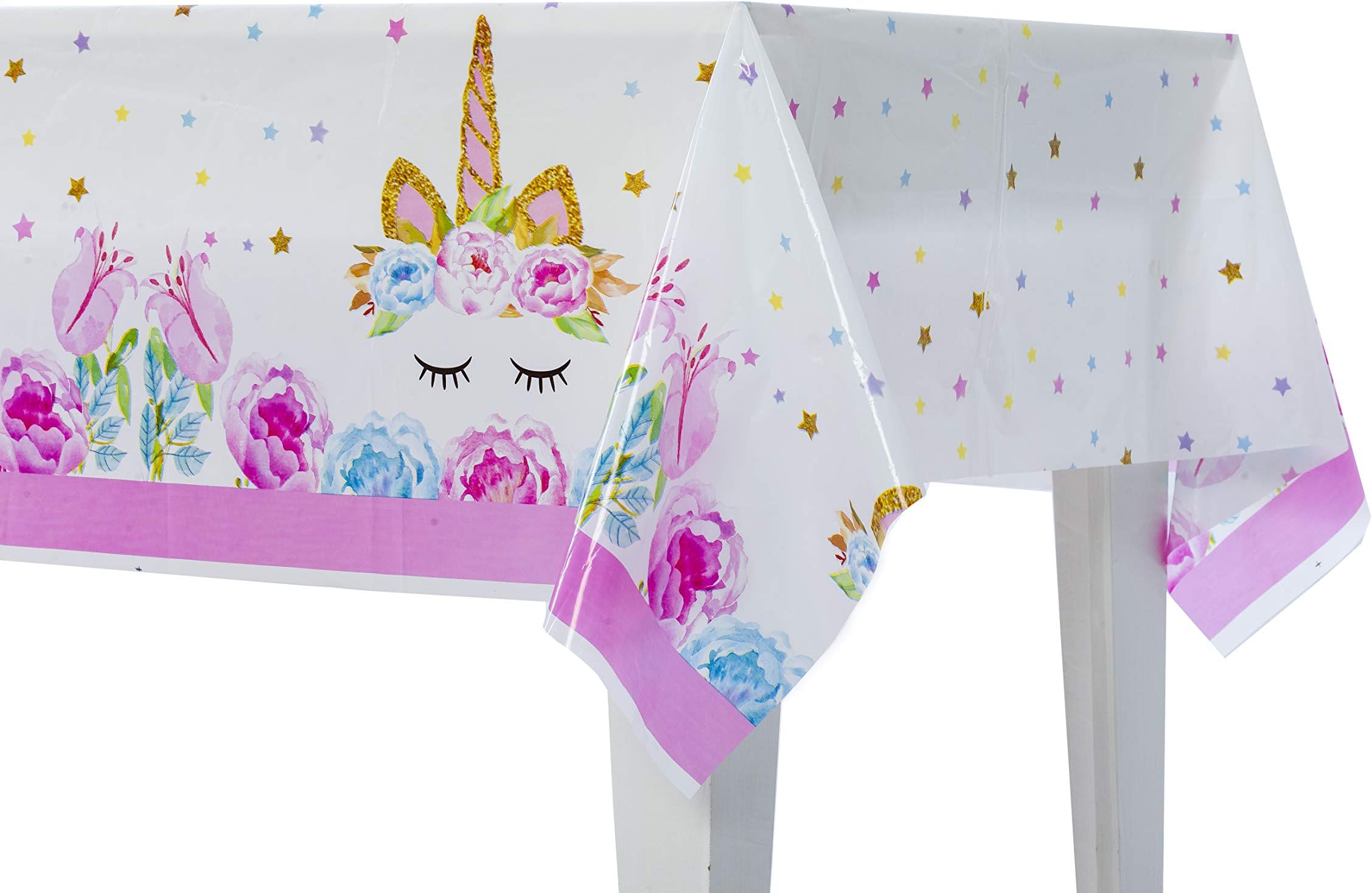 Unicorn Party Supplies | 2 Pack Plastic Tablecloth | Pink & Light Blue | 70" X 42" Disposable Table Cover | Birthday Decorations Baby Shower Gender Reveal | for Rectangle Tables | Girl & Boy (2)