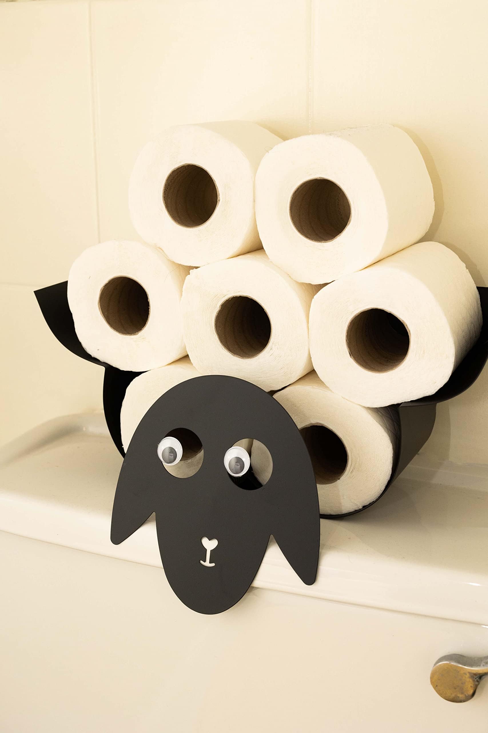 HomeZone® Black Animal Novelty Toilet Roll Holder Wall Mounted Sheep Toilet Roll Holder Holds 7 Toilet Roll Storage Metal Bathroom Toilet Tissue Loo Roll Holder Bathroom Storage & Organisation