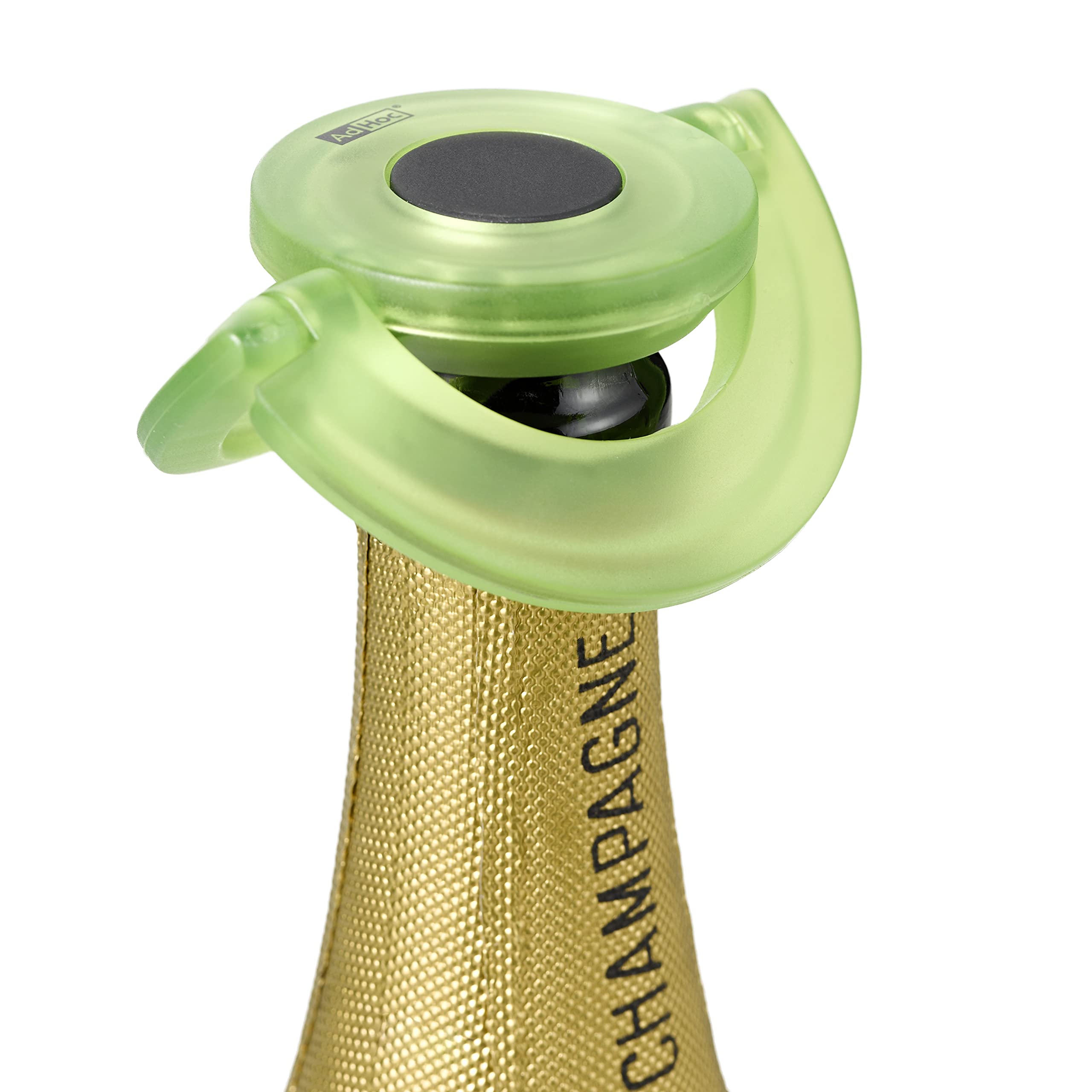 AdHoc Gusto Green Champagne Bottle Stopper, Fizzy Wine Bottle Stopper, Ultra Flat, Leak Proof, Keeps Fizz, Plastic/Silicone, Ultra Flat, Leak Proof 17mm x 82mm — image 1