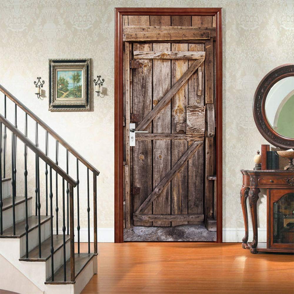 Photo 1 of 3D Door Stickers Murals Peel and Stick - Wooden Door - Door Wallpaper Self-Adhesive Door Decals Removable PVC Waterproof Door Poster for Bedroom Living Room Door Decoration 30.3"x78.7"