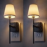 L LOHAS LED Night Light, Premium Fabric Linen Shade Plug in Night Light | 2 Pack Night Lights Plug Into Wall with 0-100 LM Dimmable, 3000K Warm LED Wall Night Light Bedroom, Living Room, Decor