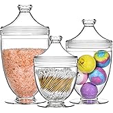 Wongblee Acrylic Apothecary Jars with Lids, 3-Piece Vanity Organizer Canisters, Storage Container Jars for Bathroom, Laundry Room, Kitchen, Candy Buffet